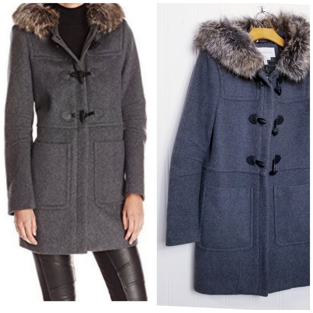 Bcbgeneration Charcoal Wool Blend Toggle Coat Fau… - image 1